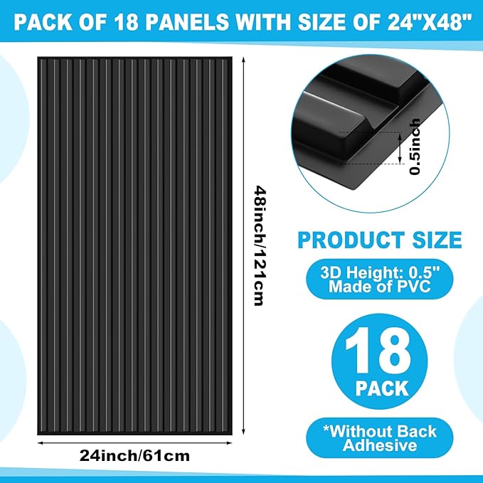 Nuanchu 18 Pack 4x2 FT 3D Slat Wall Panels Large PVC Fluted Panel Decorative