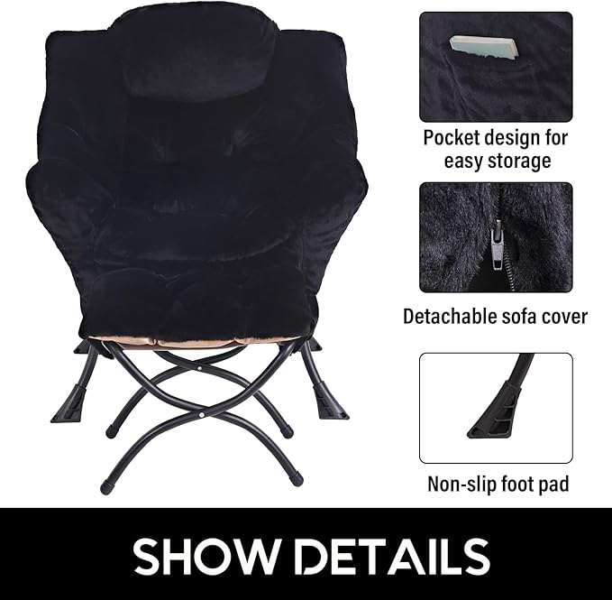 LITA Modern Accent Leisure Upholstered Sofa Chair, Lounge Reading Chair with Armrests and a Side Pocket for Living Room, Bedroom & Small Space, Plush Black