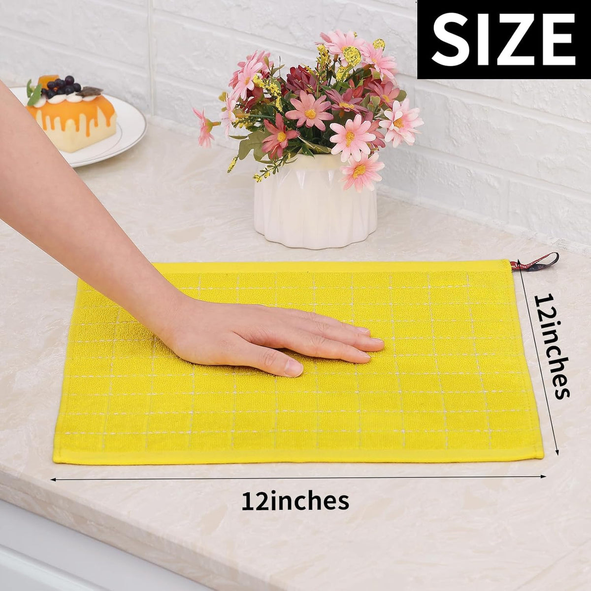 Homaxy 100% Cotton Terry Kitchen Dish Cloths, Ultra Soft and Absorbent Dish Towels for Kitchen, Perfect for Drying and Washing Dishes, 12 Pack, 12 x 12 Inches, Yellow