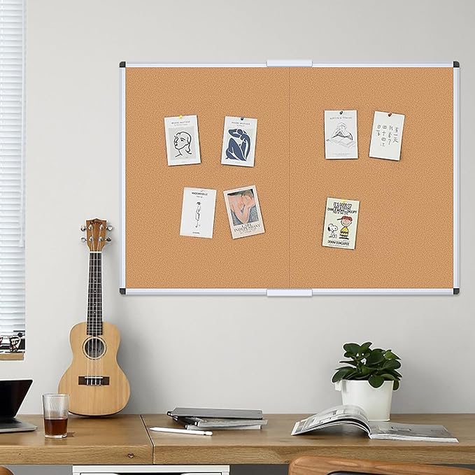 VIZ-PRO Cork Bulletin Board/Foldable Noticeboard, 48 X 36 Inches