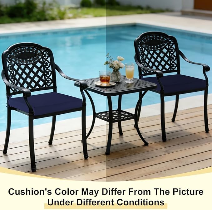 downluxe Waterproof Outdoor Chair Cushions Set of 2, 19" x 19" x 3" Patio Chair Cushion with Non-Slip Ties & Handle, Square Outdoor Cushion for Patio Furniture with Removable Cover, Navy