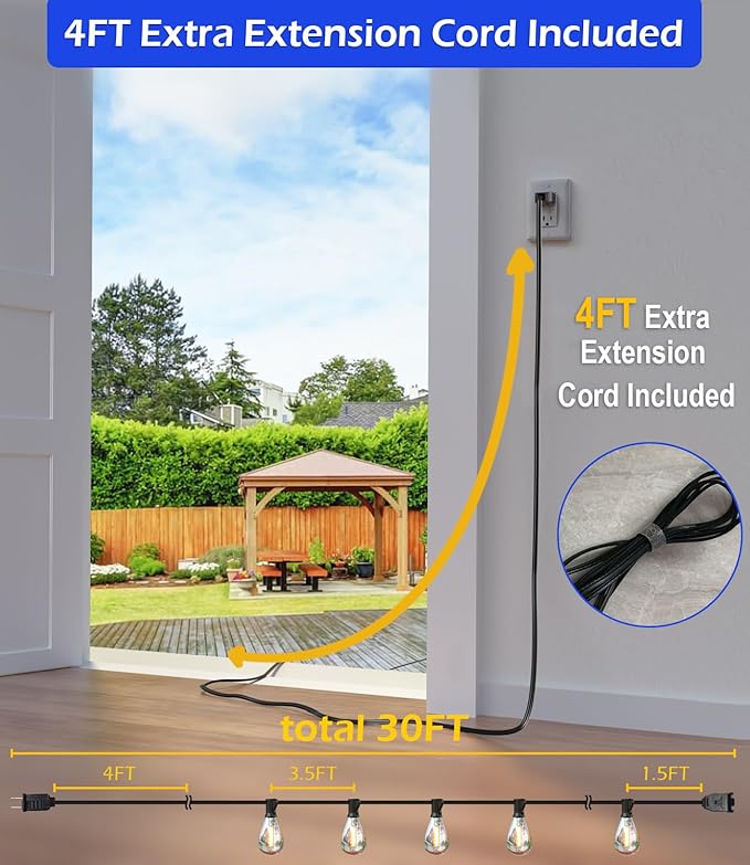 luckystyle 30FT LED Outdoor String Lights with 10+1 Edison Shatterproof Waterproof Bulbs, 2700K Commercial Grade Patio Lights, Heavy Duty Outside Hanging Outdoor Lights for Garden Porch Deck Decor