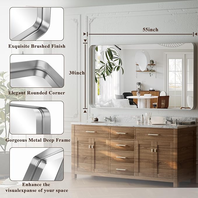 55"x 30" Silver Bathroom Mirror