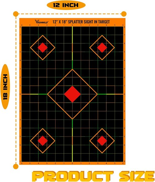Highwild Sight in Splatter Paper Targets - Splash Effect of Multiple Colors - 12x18 Inch