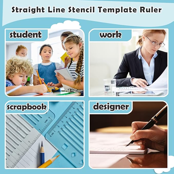 Straight Line Stencil Templates and Envelope Addressing Guide Set of 6, Line Drawing Stencil Lettering Guide, College Ruled 9/32" and 0.35" Spacing (Inch and cm)