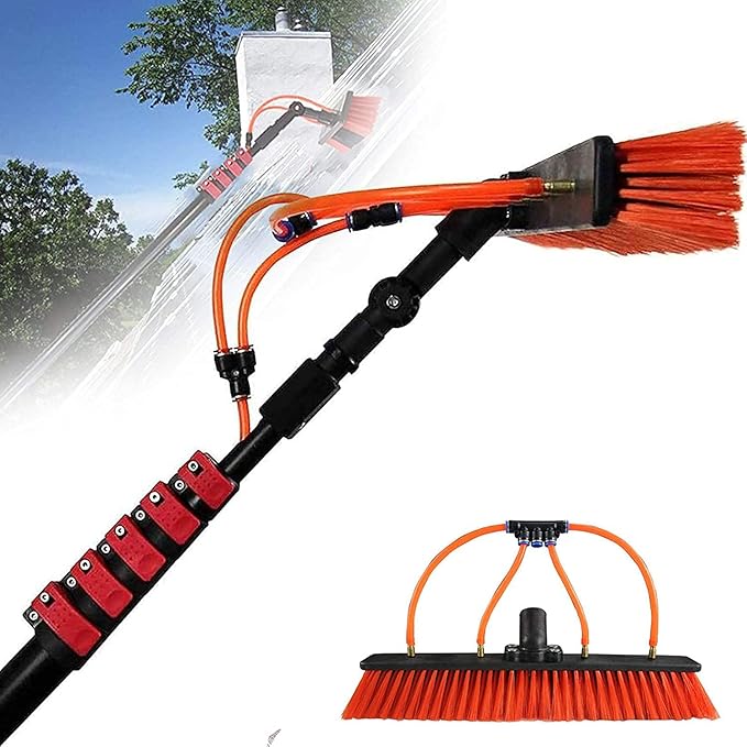 Photovoltaic Panel Cleaning 3.6-11M Water Fed Telescopic Brush Window Clean Extendable Cleaner Conservatory Roof Cleaning Tools Photovoltaic and Solar Panels Cleaner Kit,20ft/6m