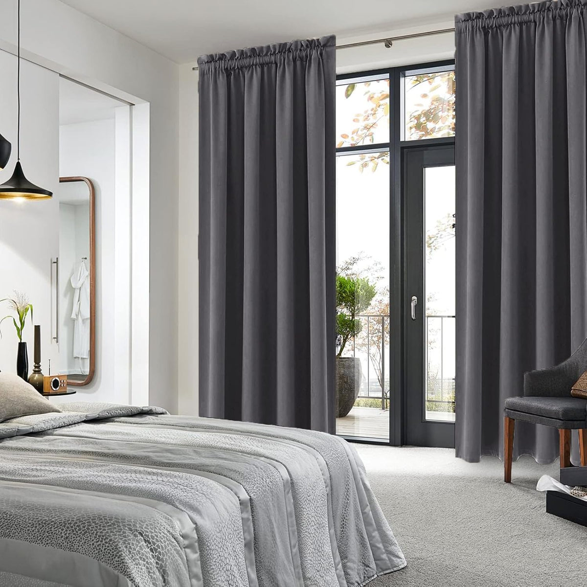 DWCN Blackout Curtains for Bedroom 84 Inch Length 2 Panels Set, Solid Thermal Insulated Energy Saving Rod Pocket Window Treatment Curtains Blackout Drapes (W42 x L84 Inch, Dark Grey)