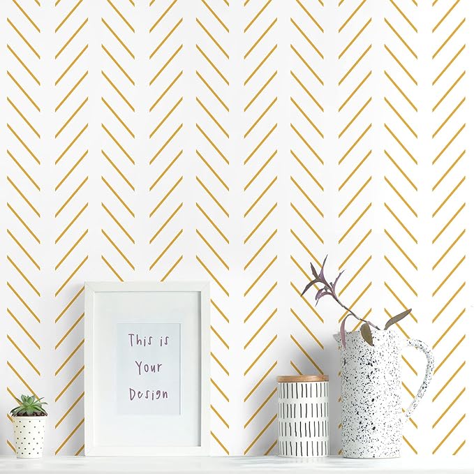 Erfoni Yellow and White Peel and Stick Wallpaper Modern Herringbone Wallpaper