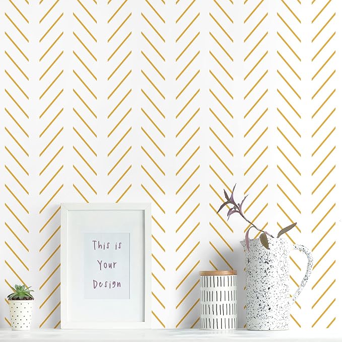 Erfoni Yellow and White Peel and Stick Wallpaper Modern Herringbone Wallpaper