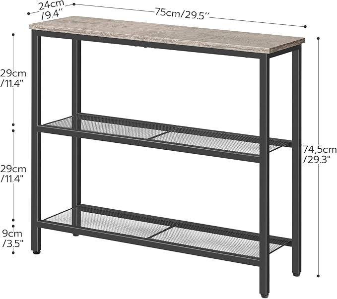 HOOBRO 29.5" Narrow Console Table, 3-Tier Entryway Table, Thin Sofa Table with Shelves, Side Table, Display Table, for Hallway, Entrance, Living Room, Bedroom, Greige and Black BG73XG01