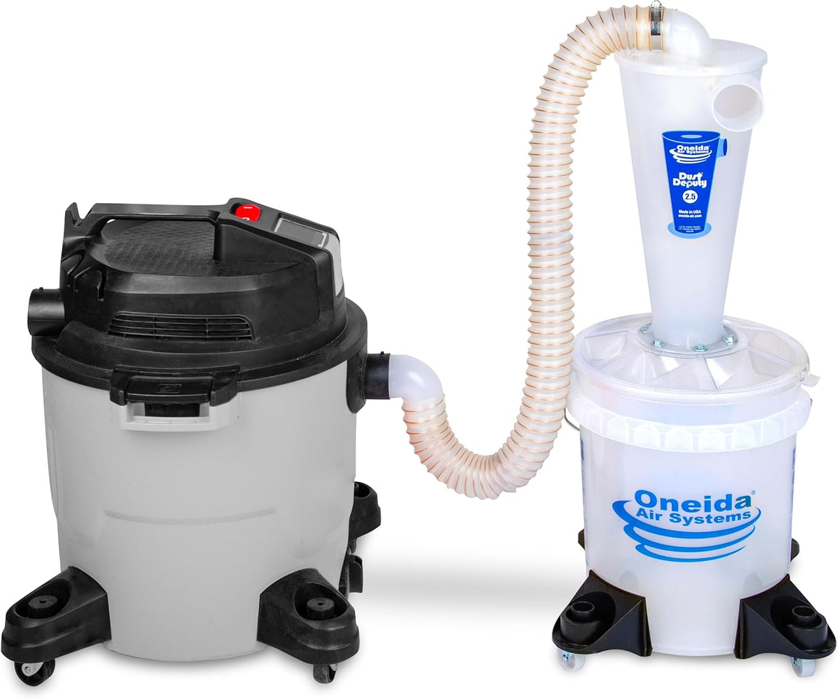 Oneida Air Systems Dust Collector & Cyclone Separator Kit w/ Clear Bucket, 2.5 Deluxe 5-Gal - Portable Cyclone Machine for Wet and Dry Shop Vacuums
