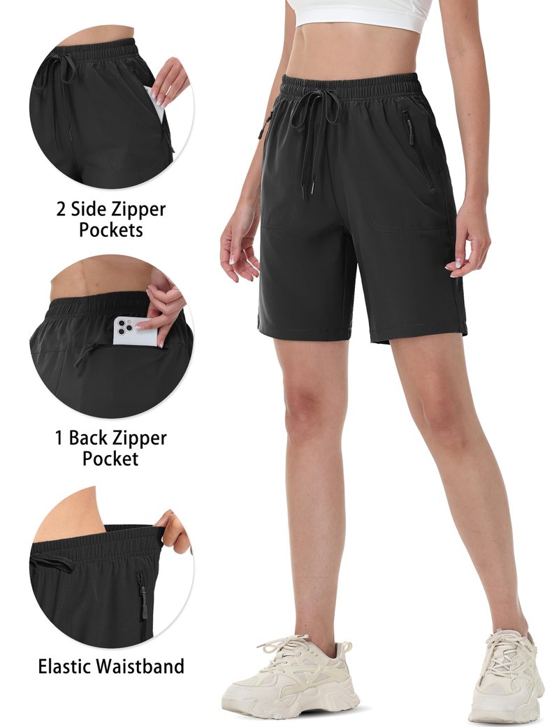 TACVASEN Hiking Shorts for Women Quick Dry Lightweight Golf Athletic Shorts with Pockets Water Resistant Summer UPF 50+ Black L