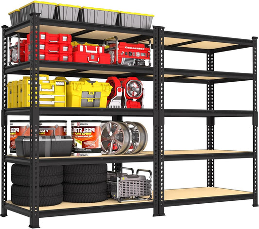 PrimeZone 36" x 16" x 72" Heavy Duty Storage Shelves - 5 Tier Adjustable Garage Storage Shelving, Metal Storage Utility Rack Shelf Unit for Warehouse Pantry Closet Kitchen, Black, 2 Pack