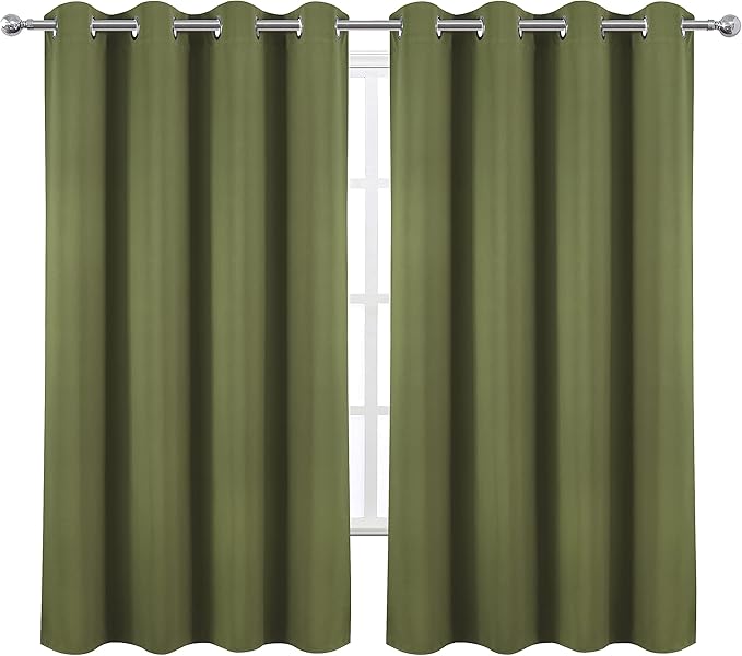 LEMOMO Olive Green Blackout Curtains 66 x 63 Inch Length/Set of 2 Curtain