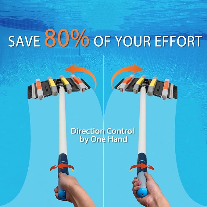 Heavy Duty Pool Vacuum Head with Side Brush Aluminum Swivel Handle & Wheels Professional Weighted Swimming Pool Vac for Vinyl Liner Cleaner Heads for Inground & Above Ground Pool