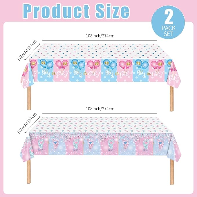 2 Pack Gender Reveal Tablecloth Plastic 54 X 108Inch, Pink and Blue Table Cloth Disposable Rectangle Table Covers for Boy or Girl Baby Shower Party Decorations Supplies (Gender Reveal)