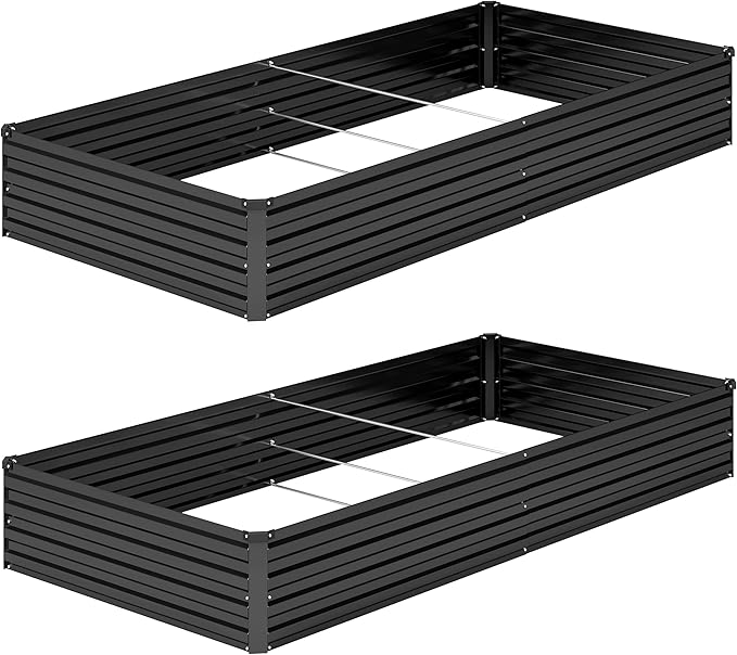 DIIYIV 2PCS 8x4x1FT Galvanized Raised Garden Bed Kit,Vegetable Boxes-Rectangle Metal Flower Box,Large Planter Raised Beds Outdoor Garden for Planting,Fruit,Herb-Black