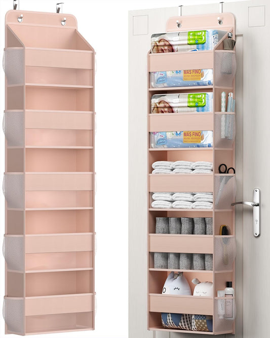 Over The Door Storage Organizer, RV Bathroom Organizer, Over The Door Organizer Camper Storage and Organization, 5 Shelf Hanging Over Door Organizer for Camper, Bathroom, Bedroom, Closet-Pink