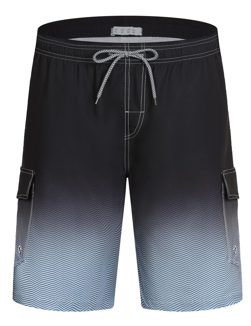 ELETOP Men's Swim Trunks Quick Dry Bathing Suit Swimming Board Shorts Mesh Lining Beach Swimwear Cargo Gradient Black S