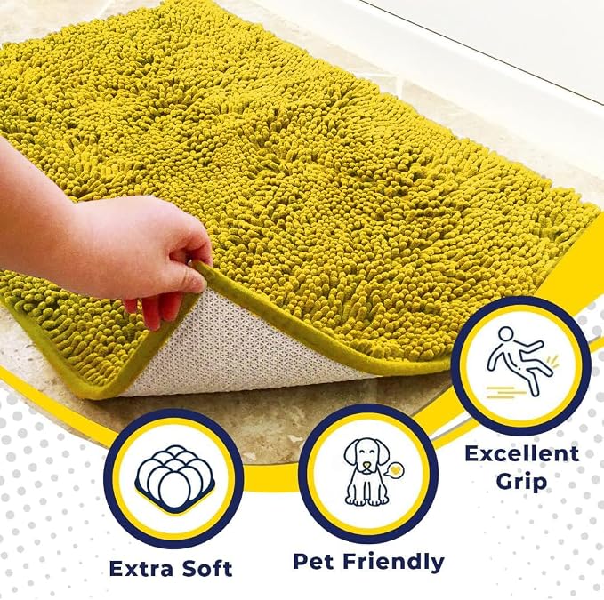 Muddy Mat® | Super Water Absorbent Door Mat Indoor, Microfiber Quick Dry Chenille Entryway Rug,Slip Resistant Front Door Mat,Indoor Mats for Entryway,Machine Washable Pet Rug, Lemon Yellow 24" x 60"