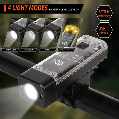 2 Pack Bike Lights Front and Back, USB-C Rechargeable Bicycle Lights Front and Rear for Night Riding, Bike Headlight and Tail Light Set, IPX4 Waterproof High Lumens LED for Men Women