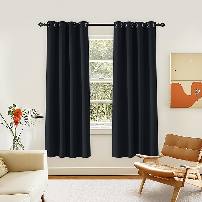 NICETOWN Blackout Black Curtain 72 inches Long, Grommet Thermal Insulated