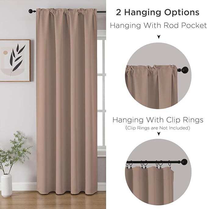 CUCRAF Khaki Blackout Curtains 63 inch Length 2 Panels Set, Rod Pocket Room
