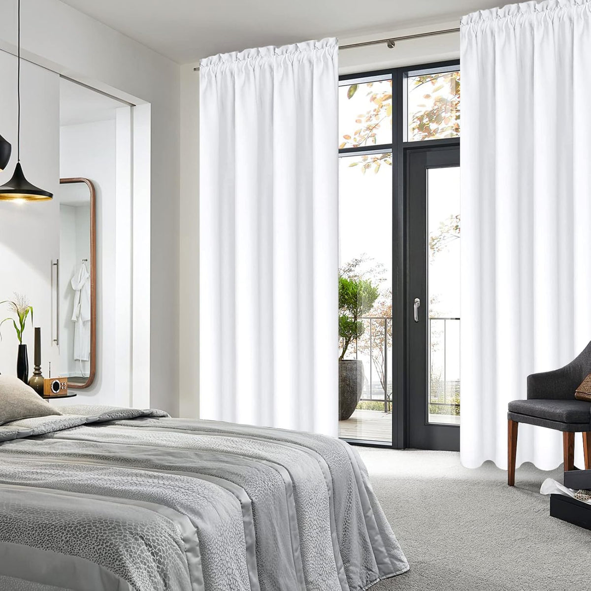 DWCN White Curtains for Living Room Thermal Insulated, 50% Light Blocking Curtains for Bedroom, Dining Room Window, W 38x L 84 Inch, Set of 2 Rod Pocket Curtain Panels
