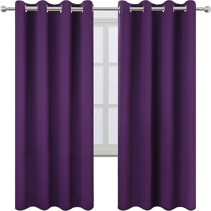 LEMOMO Purple Thermal Blackout Curtains/52 x 72 Inch/Set of 2 Panels Room