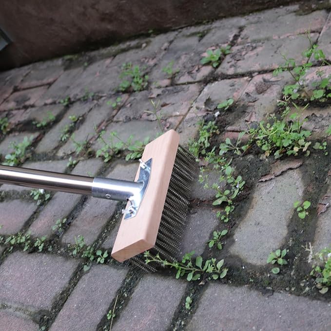 MAXMAN Floor Scrubber,Deck Brush,Stainless Steel Floor Scrub Brush with Long Handle, 63" Heavy Duty Outdoor Push Broom, Moss Remover, Scratch Brush for Scrubbing Concrete, Patio, Garden, Garage