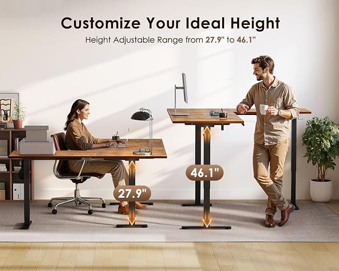 OffiGo 63 Inch Reversible L Shaped Electric Standing Desk, Height Adjustable Corner Stand up Desk, Ergonomic Large Lift Computer Table for Home, Office, Workstation, Rustic Brown