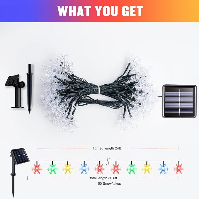 JMEXSUSS Solar Snowflake Lights Outdoor Waterproof, 30.6FT 50 LED Solar String Lights, 8 Modes Christmas Light for Outside Garden Patio Yard Decorations