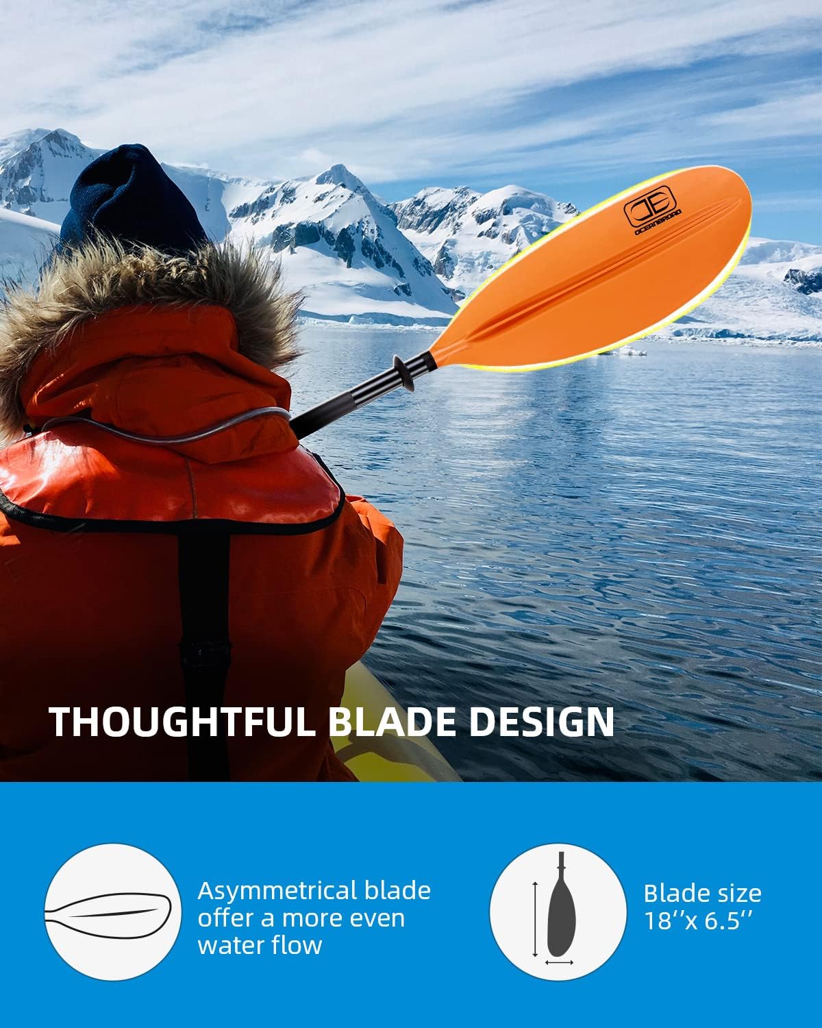 OCEANBROAD Kayak Paddle - Lightweight Alloy Shaft | 86in, 90.5in, 95in Lengths with Paddle Leash