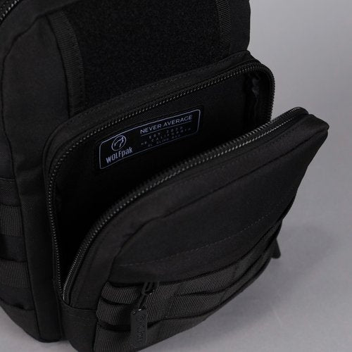 WOLFpak 9L Tactical Sling Bag Alpha Black - Compact Crossbody Backpack for Gym, Travel & EDC – Tactical Shoulder Bag with Multiple Pockets – Lightweight, Durable Sling Pack for Men & Women