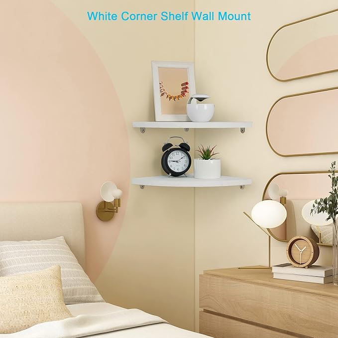 JORIKCHUO 12 inch Corner Wall Shelf Set of 2, Solid Wood Corner Floating Shelves
