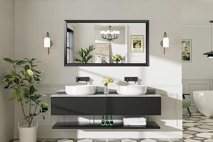 Briivue 55.1x30.1 Inch Black Bathroom Mirror