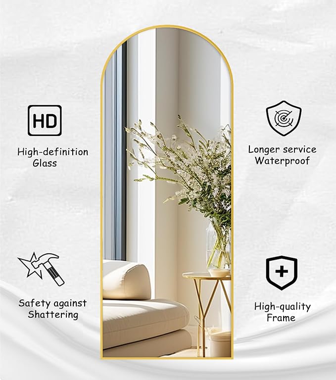 Rowjut Large 71"x30" Arched Full Length Mirror, Living Room, Wall Mounted &