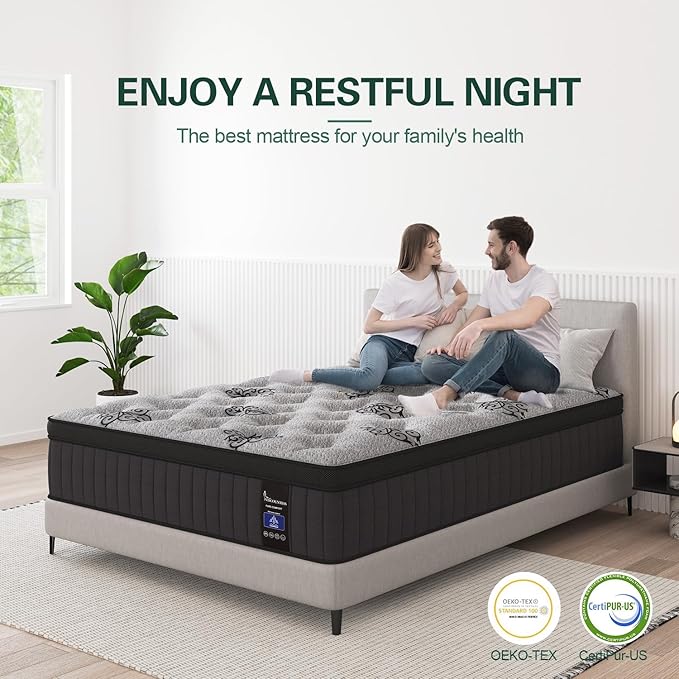 Full Mattress, 12 Inch Hybrid Mattresses Bed in a Box with Gel Memory Foam & Pocket Spring, Euro Top, Medium Firm for Back Support & Pressure Relief, Motion Isolation, Grey