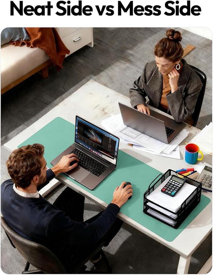 YSAGi Leather Desk Protector, Office Mat, Large Mouse Mat, Non-Slip PU Leather Blotter, Laptop Desk Pad, Waterproof Writing Pad for Office and Home (Green-Blue, 47.2" x 23.6")