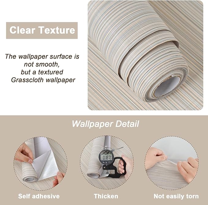Naphite Grasscloth Peel and Stick Wallpaper Modern Textured Self-Adhesive