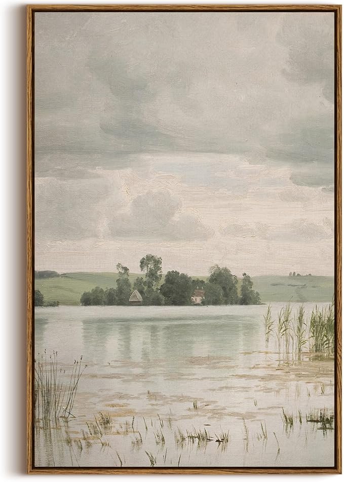 InSimSea Framed Canvas Prints Art Vintage Decor, Countryside Lakeside Landscape Paintings, Large Prints, Vintage Retro Hanging Wall Decorations for Bathroom Bedroom Living Room, 20"x30"