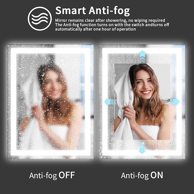 Koonmi 36"x30" LED Mirror for Bathroom, 90CRI Anti-Fog Vanity Mirror