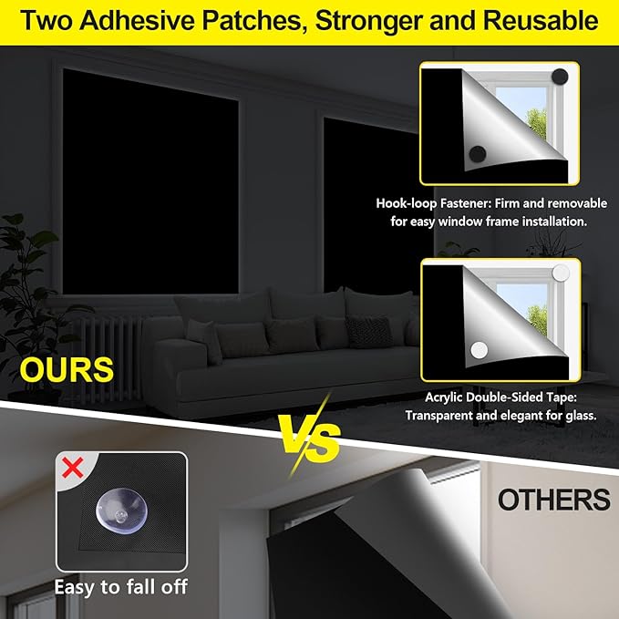 FADOTY Blackout Curtains for Bedroom, Portable 100% Black Out Window Cover Film
