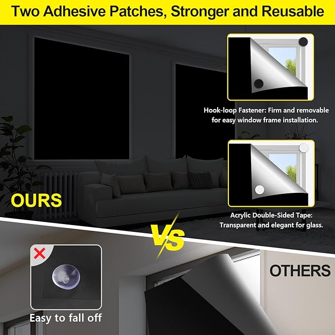 FADOTY Blackout Curtains for Bedroom, Portable 100% Black Out Window Cover Film