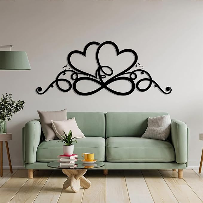 Infinity Heart Metal Wall Art, Infinity Heart Wall Decor, Double Infinity Heart Metal Sign, Love Sign Wall Decor, Infinity Sign Wall Decor, Metal Love Wall Decor, Geometric Wall Art (Silver, 53"x21"/135x54cm)