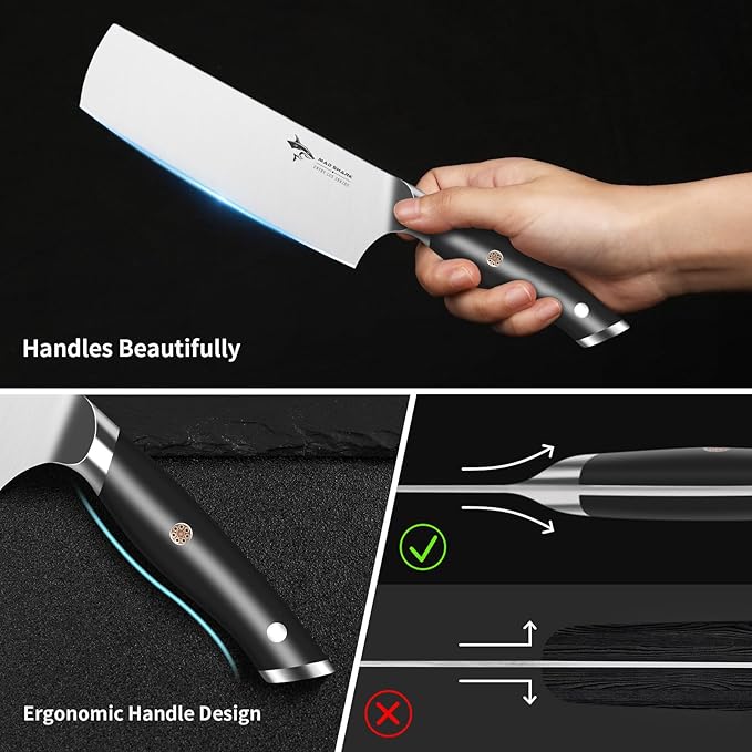 MAD SHARK Nakiri Knife 7 inch Chef Knives, Vegetable Kitchen Knife with High Carbon Stainless Steel Blade, Multipurpose Asian Knife for Chopping, Cutting and Slicing with Ergonomic Handle