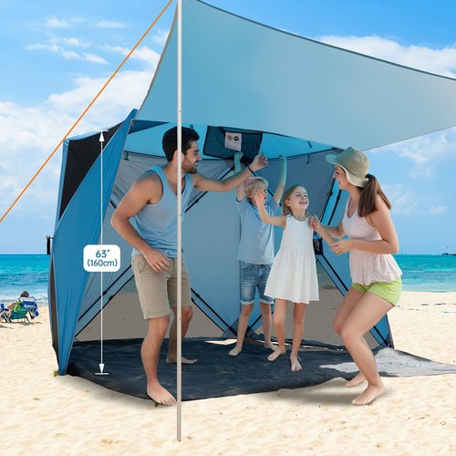 Night Cat Pop-up Beach Tent: 3 4 Persons Beach Shelter with Canopy and Footprint, UPF 50+ UV Protection Backyard Camping Outdoor Canopy Poles Not Included