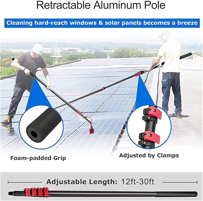 Window Cleaner Kit, Roof Cleaning Tools, With Extension Pole 30Ft/9M Telescopic Window Washing Equipment With Bendable Head For Cleaning Home Windows Glass Cars Solar Panel Clean,30cm Brush Head,6m(2