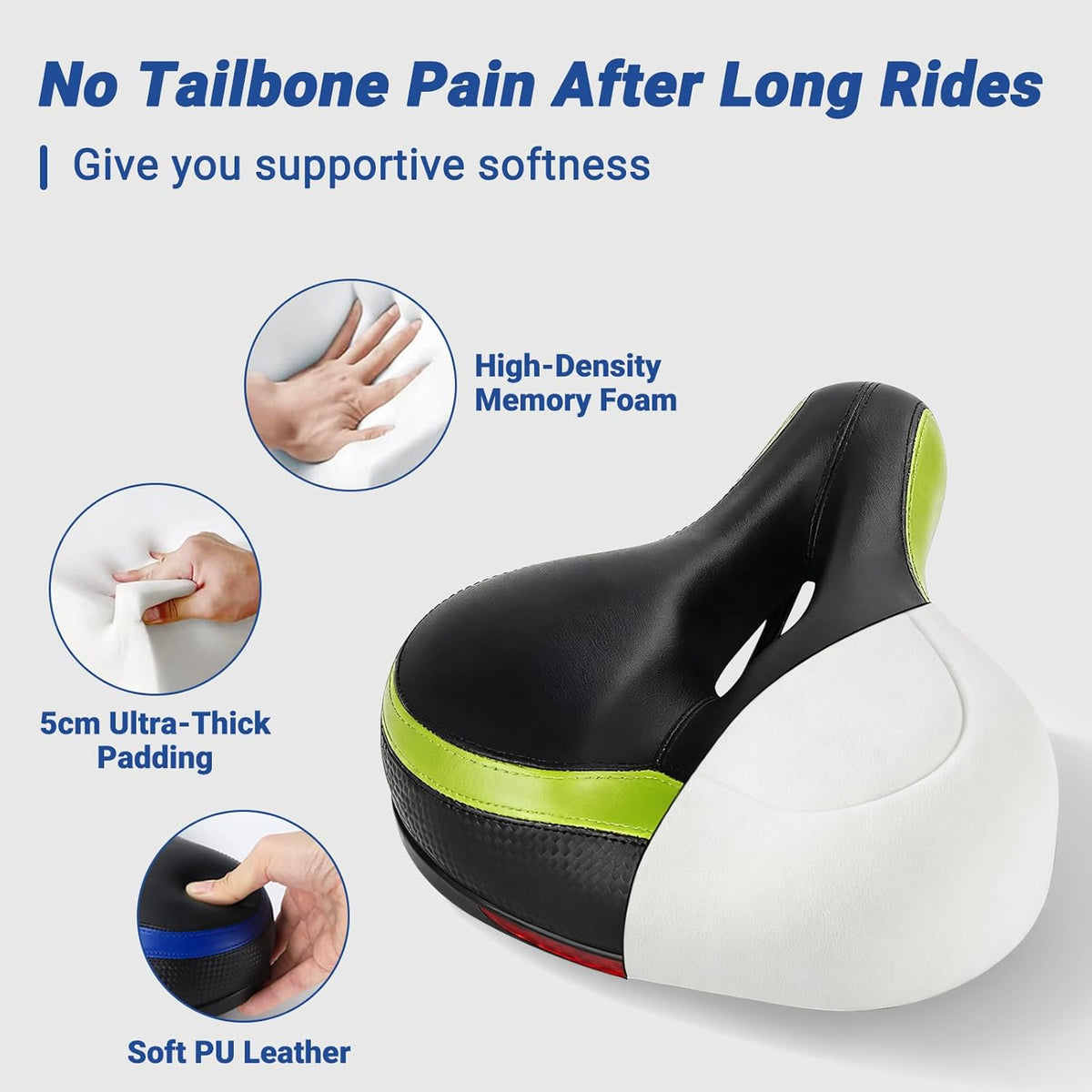 TONBUX Comfortable Bike Seat - Memory Foam Saddle with Dual Shock Absorption | Universal Fit for All Bikes
