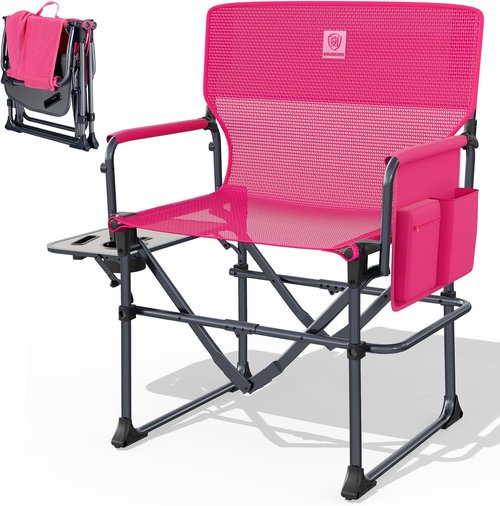 Ever Advanced Camping Directors' Chair - Portable Folding Design with Side Table & Pocket | Heavy Duty, 400lbs, Pink